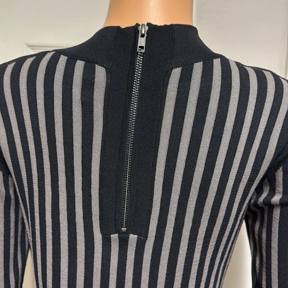 Y.A.S. Long Sleeve, Ribbed Knit Dress with Black and Grey Eegant Striped Dress - Picture 12 of 16